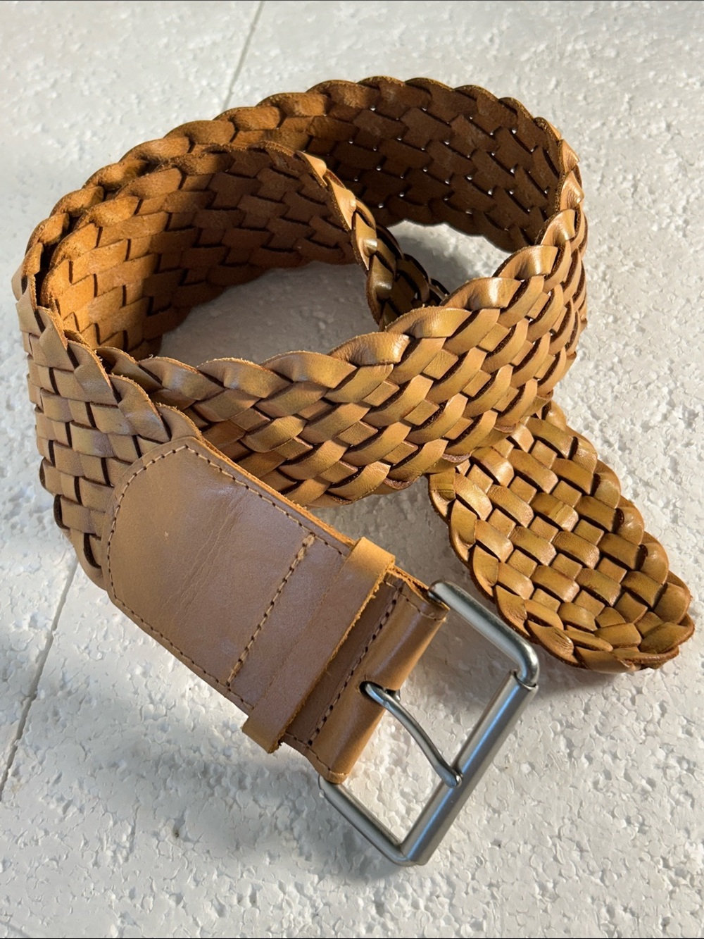 GAP SZ S Camel Braided Leather Belt Stainless Buckle Essential Boho Chic Western